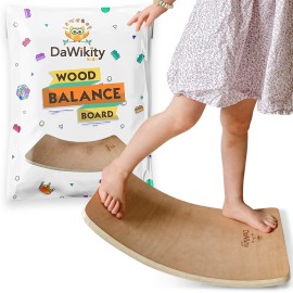 Dawikity Kids Balance Board Kids - Toddler Balance Board - Rocker Board Natural Wood - Smaller Size But Just As Good For Balancing - Super Strong 480 Pounds For Children Adults - Kids Gift - Mini Curvy Size For Easy Storage