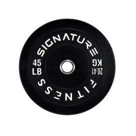 Signature Fitness 2 Olympic Bumper Plate Weight Plates With Steel Hub, 45Lb Single, Black