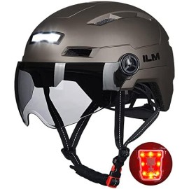 Ilm Adult Bike Helmet With Usb Rechargeable Led Front And Back Light Mountain&Road Bicycle Helmets For Men Women Removable Goggle Cycling Helmet For Commuter Urban Scooter(Titanium, Small/Medium)