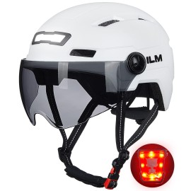 Ilm Adult Bike Helmet With Usb Rechargeable Led Front And Back Light Mountain&Road Bicycle Helmets For Men Women Removable Goggle Cycling Helmet For Commuter Urban Scooter(White, Large/X-Large)