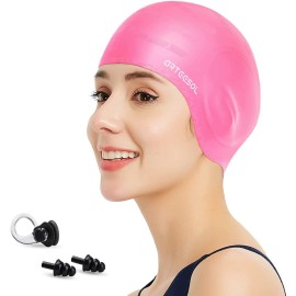 Swimming Cap, Silicone Swim Cap For Women Men, Durable Non-Slip Waterproof Swim Cap Protect Ears, Long Hair For Adults, Older Kids