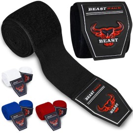 Beast Rage Boxing Hand Wraps 45 Meter Martial Arts Bandages Inner Gloves Wrist Support Straps Punching Under Hand Knuckles Heavy Elasticated Training Bag Mitts Muay Thai (25 M, Black)