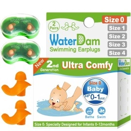 Waterdam Swimming Ear Plugs Great Waterproof Ultra Comfy Earplugs Prevent Swimmers Ear (Size 0: Baby 0-1 Year (Orange))