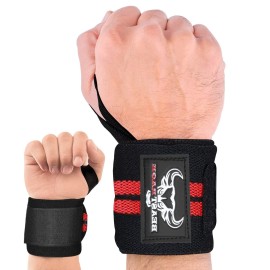 Beast Rage Wrist Wraps Weight Lifting Training Muscle Building Performance Fitness Training Gym Straps Thumb Loop Support Stretchable Cotton Bandage Brace Training Cuff (Redblack)
