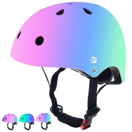 Jeefree Color Gradient Adjustable Helmet For Adult Toddler Kids Youth Boys Girls.Skateboard Bike Helmet For Multi-Sports Bicycle Scooter Inline Roller Skate Rollerblading Cycling,3 Sizes