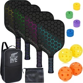 Pickleball Paddles Set of 4 incl 4 Fiberglass Pickleball Rackets, 4 Balls 1 Pickleball Bag 4 grip Tapes, JoncAye Pickleball Set for Outdoor and Indoor, Pickle Ball Raquette Set with Accessories