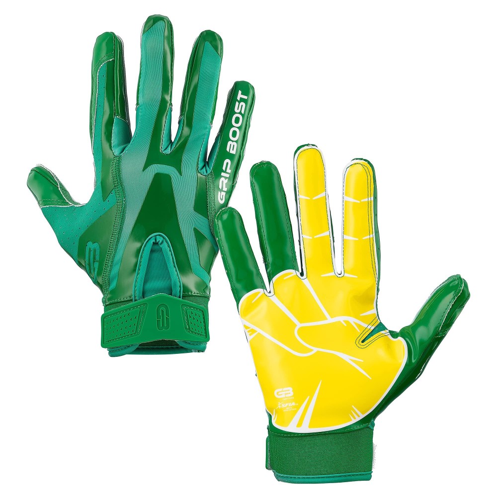 Grip Boost Peace, Shaka, And Hook Em Football Gloves Pro Elite - Adult Sizes (Greenyellow, Small)