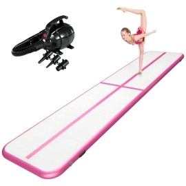 Zenova Tumble Track Inflatable Gymnastics Mat Air Track 4 Inches Thickness For Home Use Tumbling, Training, Cheerleading ,Yoga ,Water With Pump (164Ft X 33Ft X 4In, Pink)