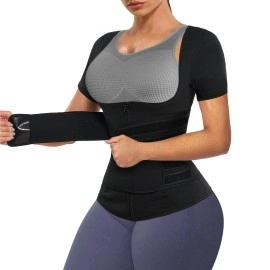Wanfisto Sauna Suit For Women Sweat Vest Waist Trainer 2 In 1 Neoprene Workout Waist Trimmer Shirt(Black, Large)