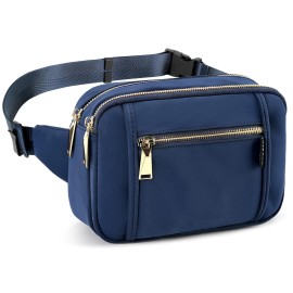 Zorfin Fanny Packs For Women Men, Fashion Waist Pack Belt Bag With 5 Zipper Pockets Adjustable Belt, Casual Hip Bum Bag For Travel Shopping Hiking Cycling Running (Blue)