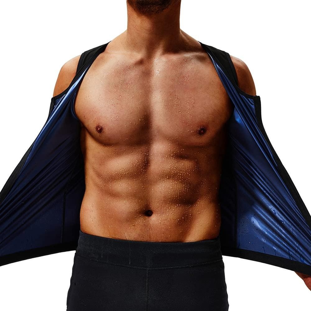 Feelingirl Sauna Suit For Men Neoprene Mens Waist Trainer Zipper Sauna Vest Heat Trapping Tank Top Blue Xxx-Large
