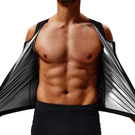 Feelingirl Sauna Suit For Men Neoprene Mens Waist Trainer Zipper Sauna Vest Heat Trapping Tank Top Sliver X-Large