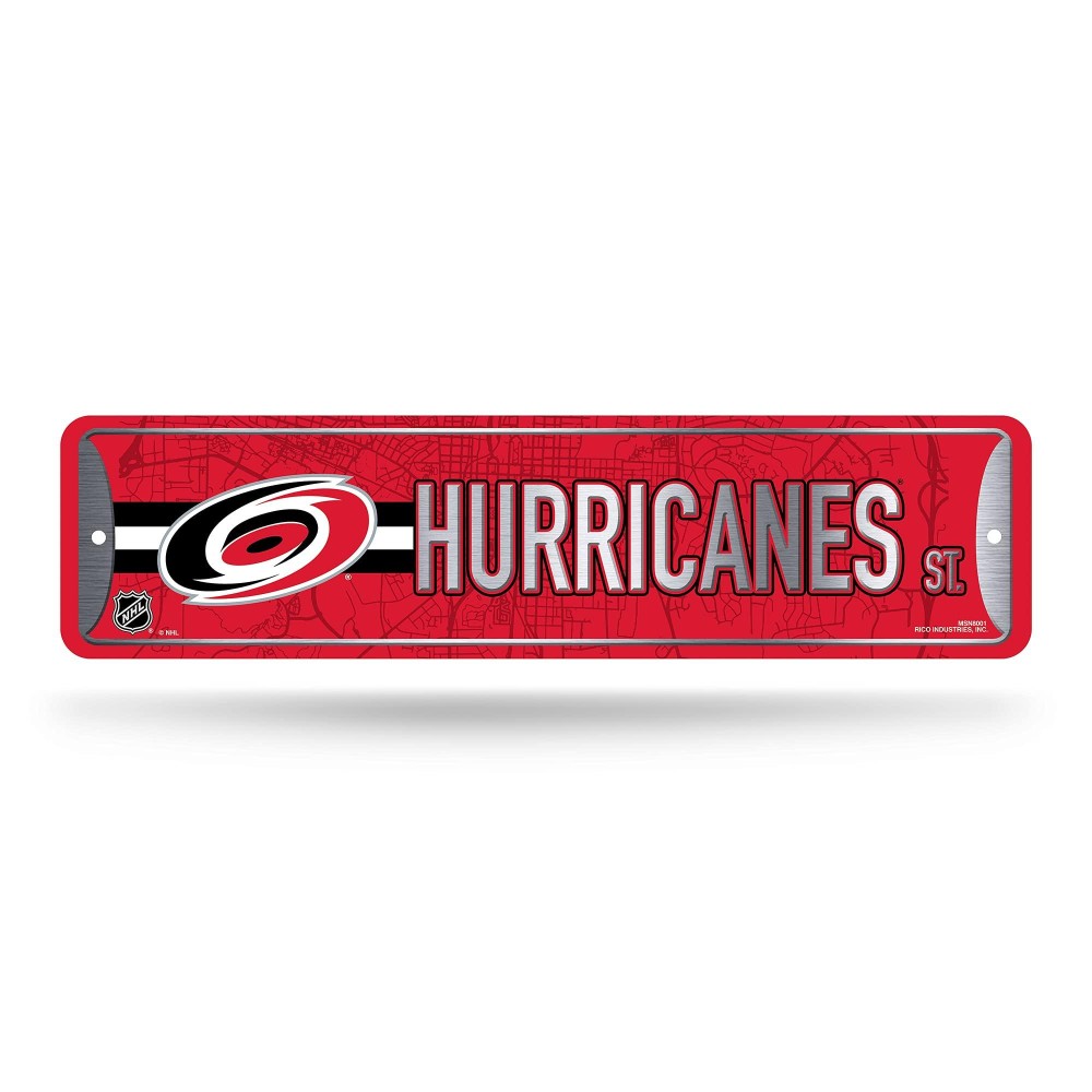 Rico Industries Nhl Carolina Hurricanes Home Dacor Metal Street Sign (4 X 15) - Great For Home, Office, Bedroom, & Man Cave - Made,Silver