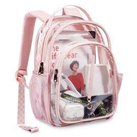 Light Flight Clear Backpack Mini Transparent Backpack Stadium Approved See Through Backpack For Work, Festivals, Sport Event, Pink