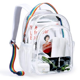Light Flight Clear Backpack Mini Transparent Backpack Stadium Approved See Through Backpack For Work, Festivals, Sport Event, Rainbow