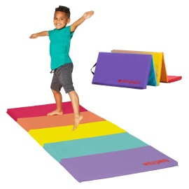 Flybar Tumbling Mat - Gymnastics Mat, Easy To Clean Gym Mat, Sturdy, Foldable Tumbling Mat For Kids, Padded, Lightweight, Portable, Carrying Handle, Gymnastics Equipment For Activity Play, Original Colors