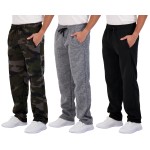 3 Pack Mens Open Bottom Tech Fleece Active Sports Athletic Training Soccer Track Gym Running Casual French Terry Quick Dry Fit Sweatpants Pockets Bottom Lounge Pants Heavy Warm - Set 5, M