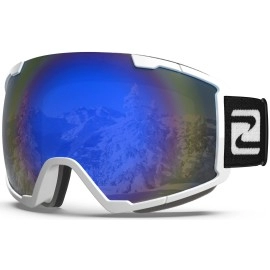 Zabert Ski Snow Snowboard Goggles For Men Women Youth, Over Glasses Otg Anti-Fog For Skiing Snowboarding Snowmobile,White Blue Mirrored