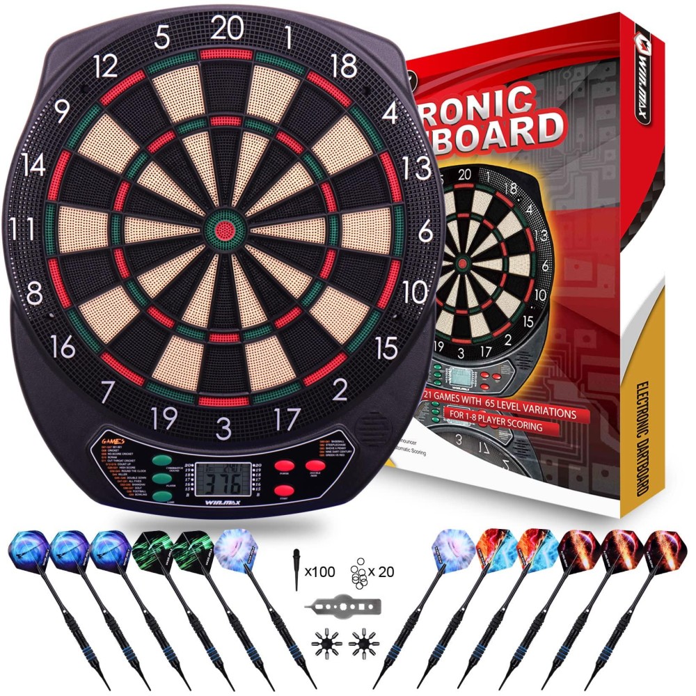 Electronic Dart Board Soft Tip Dartboard Set Lcd Display With 12 Darts 100 Tips Power Adapter