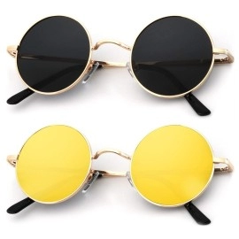 Kaliyadi Round Polarized Sunglasses For Men Women Retro Metal Hippie Circle Style Sun Glasses Uv Protection (2 Pack) 45Mm