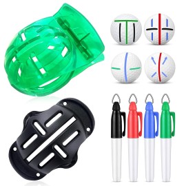 Geeorzo Golf Ball Line Drawing Marking Alignment Kits, 2 Pack Golf Ball Liner Template And 4 Pieces Golf Ball Markers
