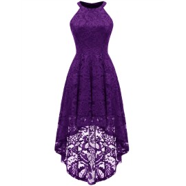 Dressystar Womens Halter Floral Lace Cocktail Party Dress Hi-Lo Bridesmaid Dress 0028 Purple 4Xl