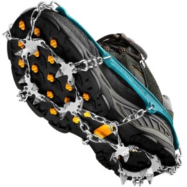 Crampons Ice Cleats Traction Snow Grips For Boots Shoes Women Men Kids Anti Slip 19 Stainless Steel Spikes Safe Protect For Hiking Fishing Walking Climbing Mountaineering (Teal, Medium)
