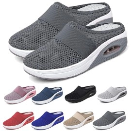 Womens Air Cushion Slip-On Walking Shoes-Orthopedic Diabetic Walking Shoes, Breathable With Arch Support Knit Casual Shoes, Casual Air Cushion Platform Mesh Mules Sneaker Sandals (Dark Gray, 75)