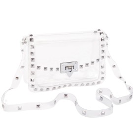 Coromay Clear Purse For Women, Clear Crossbody Bag Stadium Approved, Fashion Rivet Decor Clear Purses