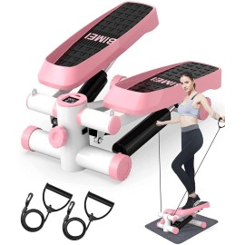 DACHUANG Mini Exercise Stepper, Stair Steppers with Resistance Bands, Fitness Stepper Exercise Machine with LCD Display Aerobic Step Fitness Machines for Home Office Workout Light Pink