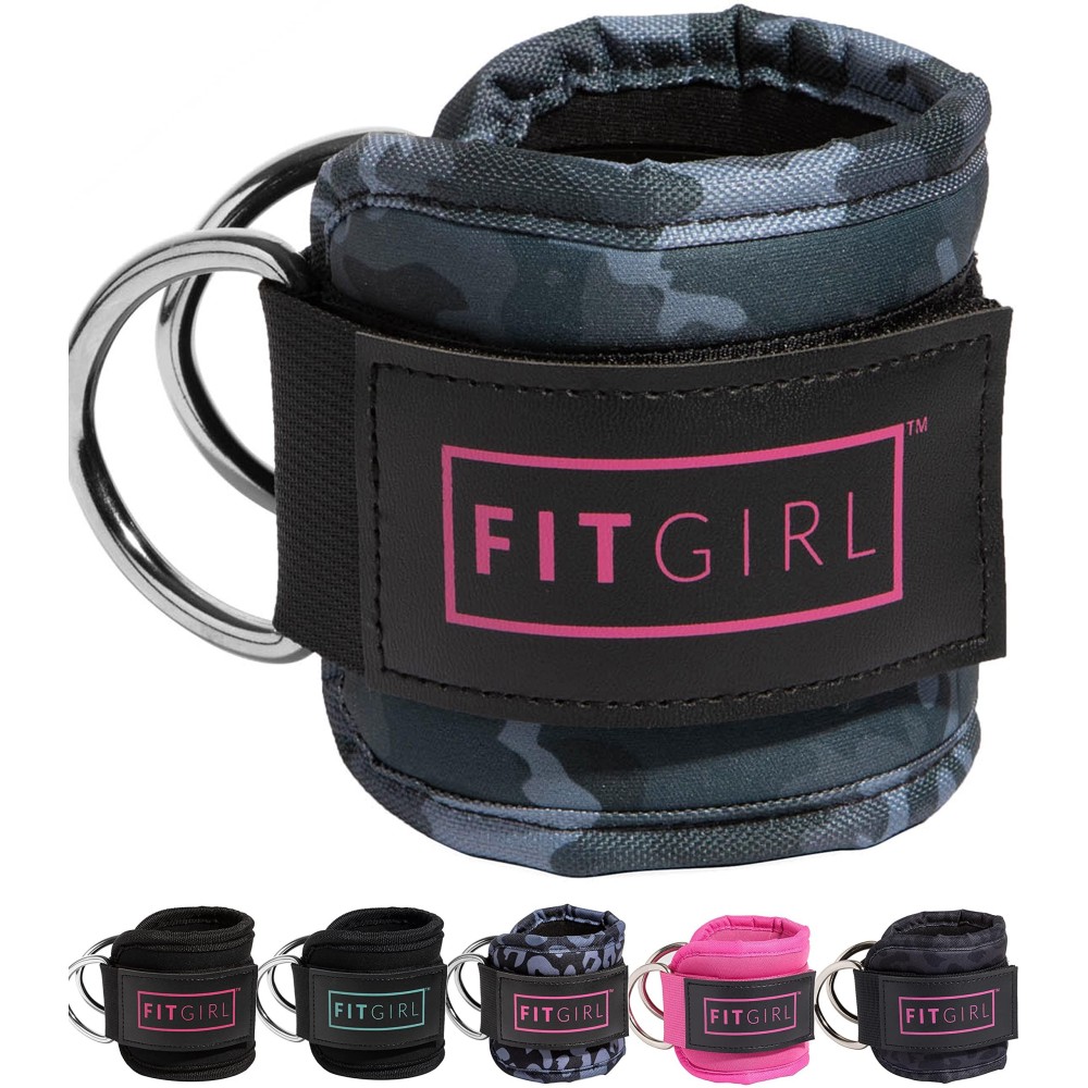 Fitgirl - Ankle Strap For Cable Machines And Resistance Bands, Work Out Cuff Attachment For Home & Gym, Booty Workouts - Kickbacks, Leg Extensions, Hip Abductors, For Women Only (Camo, Single)