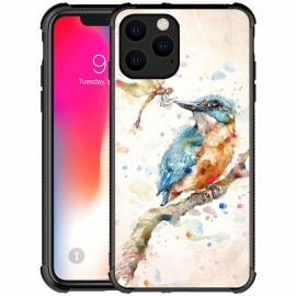 Carloca Compatible With Iphone 13 Case,Watercolor Bird Dragonfly Pattern Design For Girl Boy Shockproof Anti-Scratch Case For Apple Iphone 13