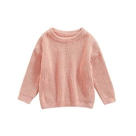 Autumn Winter Warm Outfits Baby Girl Cute Long Sleeve Knitted Sweater Pullover Top (Pink,2-3T)