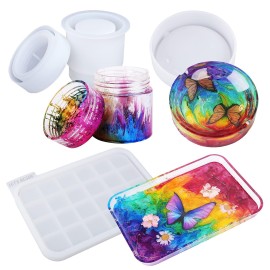 Lets Resin Resin Mold Silicone Kit With Resin Rolling Tray Mold, Ashtray Resin Mold, Resin Jar Mold With Lid, Silicone Resin Molds For Casting Resin,Epoxy Resin,Diy Storage Container