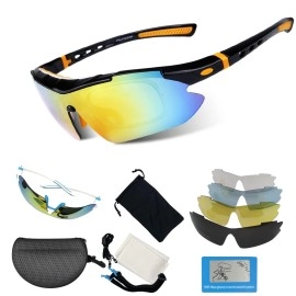 Polarized Cycling Sunglasses - Sports Glasses Eyewear for Men Women with 5 Interchangeable Lenses Rimless Frame
