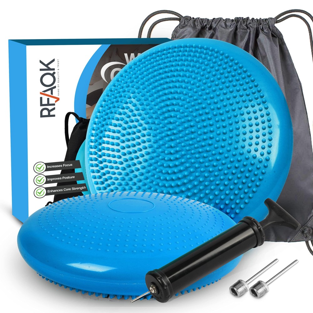 Rfaqk Inflated Air Stability Wobble Cushion - Wiggle Seat To Improve Sitting Posture & Attention, Stability Balance Disc For Physical Therapy Exercise Extra Thick, Pump, Bag, E-Book Included]