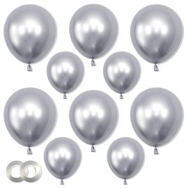 Silver Balloons,3 Different Sizes 77 Pack Metallic Silver Balloons 12 Inch,5 Inch,10 Inch Chrome Silver Latex Balloon Arch For Wedding Birthday Engagement Baby Shower