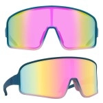 Maxjuli Polarized Sunglasses For Men Women, Windproof Outdoor Sports Cycling Running Uv400 Protection Sun Glasses (Solid Blue To Half Transparent Pink/Pink Lens)