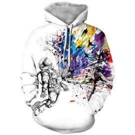 Chaos World Mens Novelty Hoodie Long Sleeves 3D Funny Graphic Print Sweatshirt Pullover(Large,Colorful Ink)
