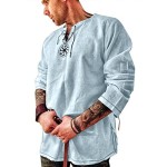 Mens Fashion Cotton Linen Shirt Long Sleeve Solid Color Ethnic Beach Yoga Top Light Blue Xl