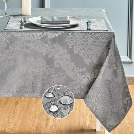 Homejoy Rectangle Table Cloth, Waterproof Wrinkle Resistant Washable Jacquard Polyester Oblong Rectangular Tablecloth, Fabric Table Cover Kitchen Dining Dinner (60X144 Inch, 12-14 Seats, Grey Gray)