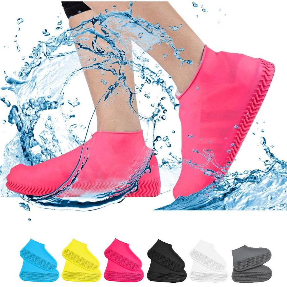 VBoo Waterproof Shoe Covers, Non-Slip Water Resistant Overshoes Silicone Rubber Rain Shoe Cover Outdoor cycling Protectors apply to Men, Women, Kids (Small, Pink)