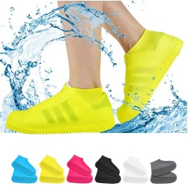 VBoo Waterproof Shoe Covers, Non-Slip Water Resistant Overshoes Silicone Rubber Rain Shoe Cover Outdoor cycling Protectors apply to Men, Women, Kids (Medium, Yellow)