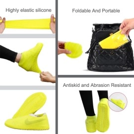 VBoo Waterproof Shoe Covers, Non-Slip Water Resistant Overshoes Silicone Rubber Rain Shoe Cover Outdoor cycling Protectors apply to Men, Women, Kids (Medium, Yellow)