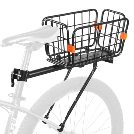 Anggoer Rear Bike Rack With Basket, 165 Lb Load Bike Rear Rack Bike Cargo Rack - Aluminum Alloy Bike Rack For Back Of Bike With Free Bungee Cord & Waterproof Cover & Installation Tool