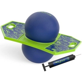 Flybar Pogo Trick Ball For Kids, Trick Bounce Board For Boys And Girls Ages 6+, Up To 160 Lbs, Includes Pump, Easy To Carry Handle, Durable Plastic Deck Indoor, Outdoor Toy Pogo Jumper (Dino)