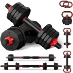Pinroyal 4 In 1 Adjustable Dumbbell Set, 90Lb Free Weights Dumbbells Set With Connecting Rod Used As Barbell, Non-Slip Handles & Base For Kettlebells, Push Up, Weight Set For Home Gym For Men Women