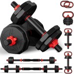 Pinroyal 4 In 1 Adjustable Dumbbell Set, 50Lb Free Weights Dumbbells Set With Connecting Rod Used As Barbell, Non-Slip Handles & Base For Kettlebells, Push Up, Weight Set For Home Gym For Men Women