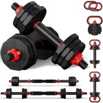 Pinroyal 4 In 1 Adjustable Dumbbell Set, 70Lb Free Weights Dumbbells Set With Connecting Rod Used As Barbell, Non-Slip Handles & Base For Kettlebells, Push Up, Weight Set For Home Gym For Men Women