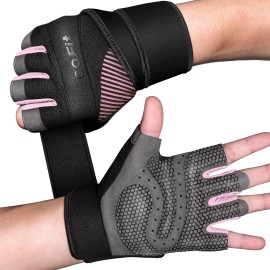 Cofit Workout Gloves Breathable, Antislip Weight Lifting Gym Gloves For Men Women With Wrist Wrap Support, Superior Grip Palm Protection For Weightlifting, Fitness, Exercise, Training - Pink M